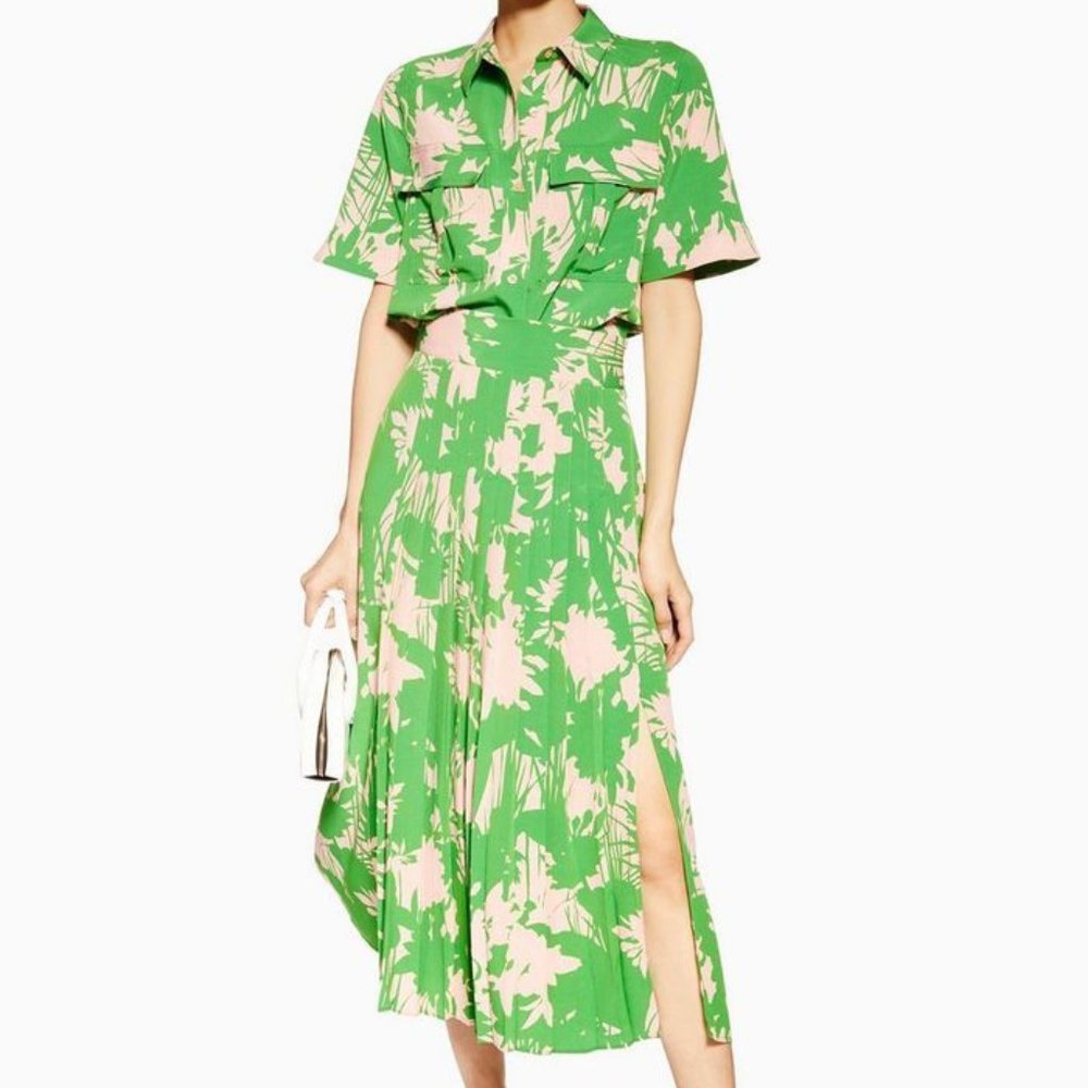 Topshop Green Abstract Floral Shirt and Skirt Set